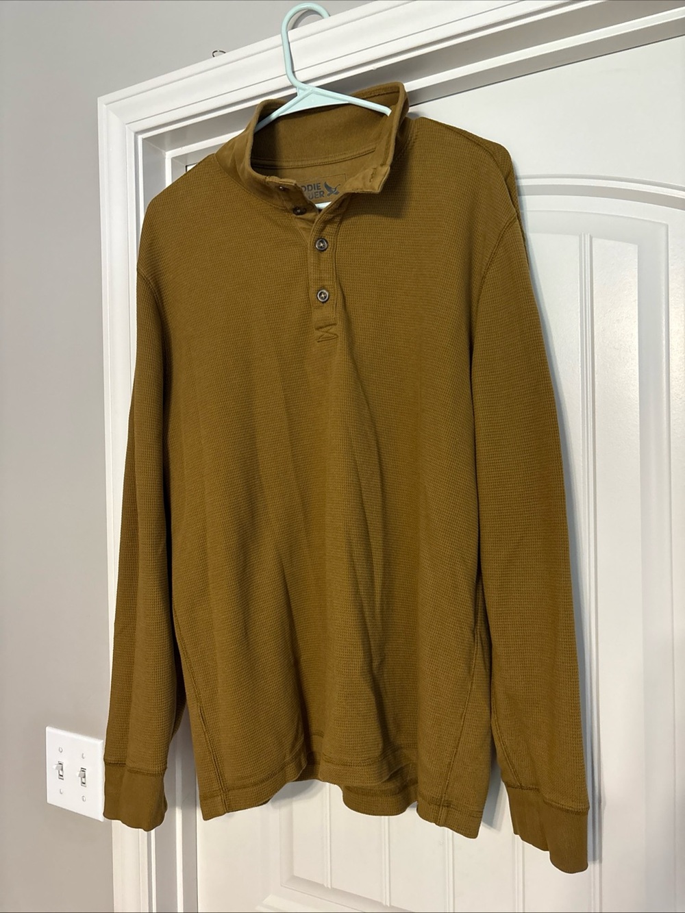 Mens EDDIE BAUER Long Sleeve Thermal Waffle Shirt Size Large 1/4 Button Mock